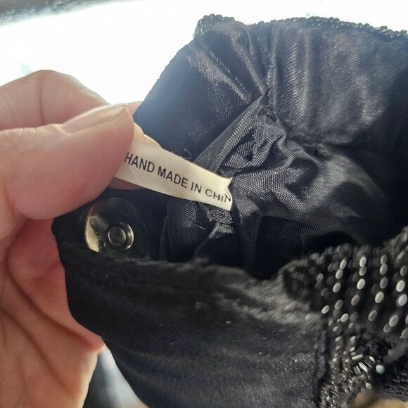 Handmade Black Beaded Embroidered Evening Bag With Snap Closure & Braided Strap - Picture 5 of 10